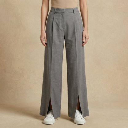 Women's Wide Leg Trousers High-Rise Split Front Pleated 1