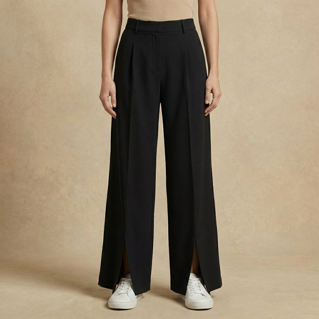 Women's Wide Leg Trousers High-Rise Split Front Pleated 3