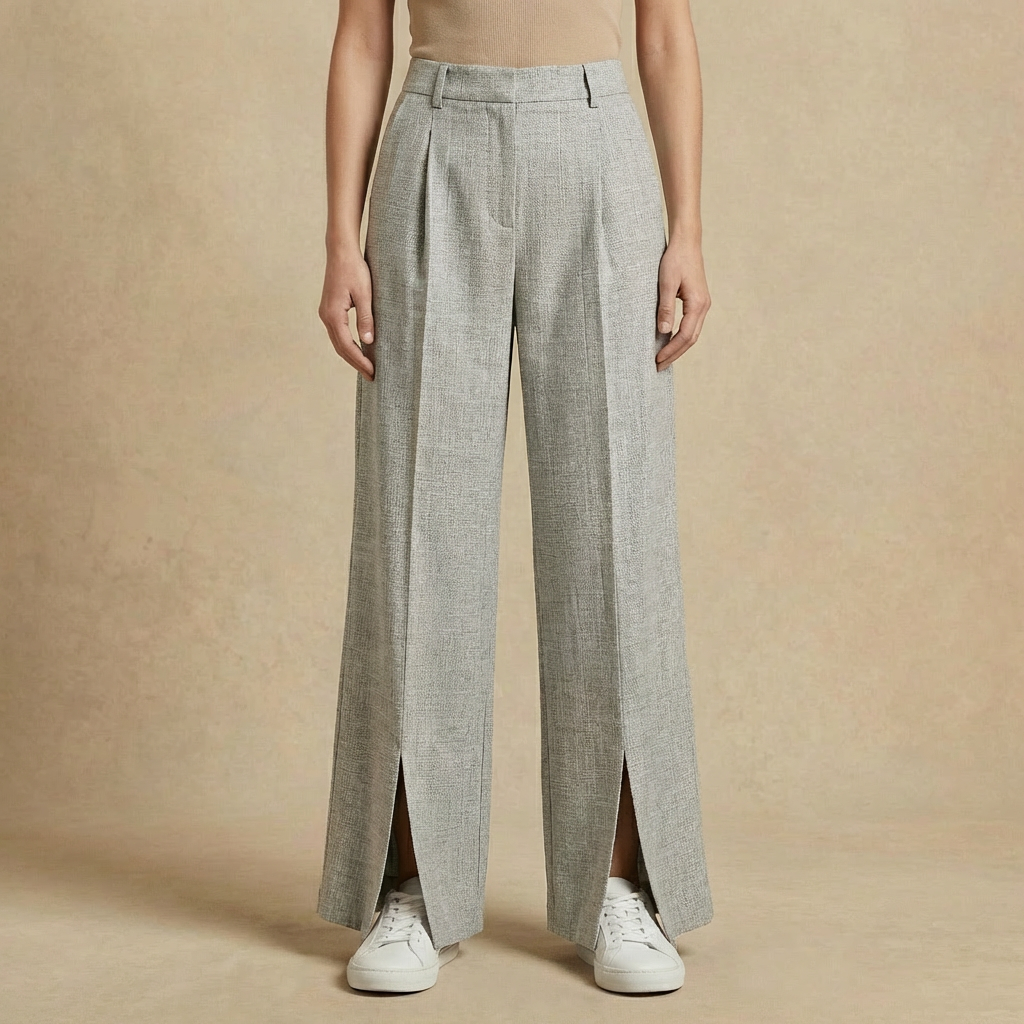 Women's Wide Leg Trousers High-Rise Split Front Pleated 4