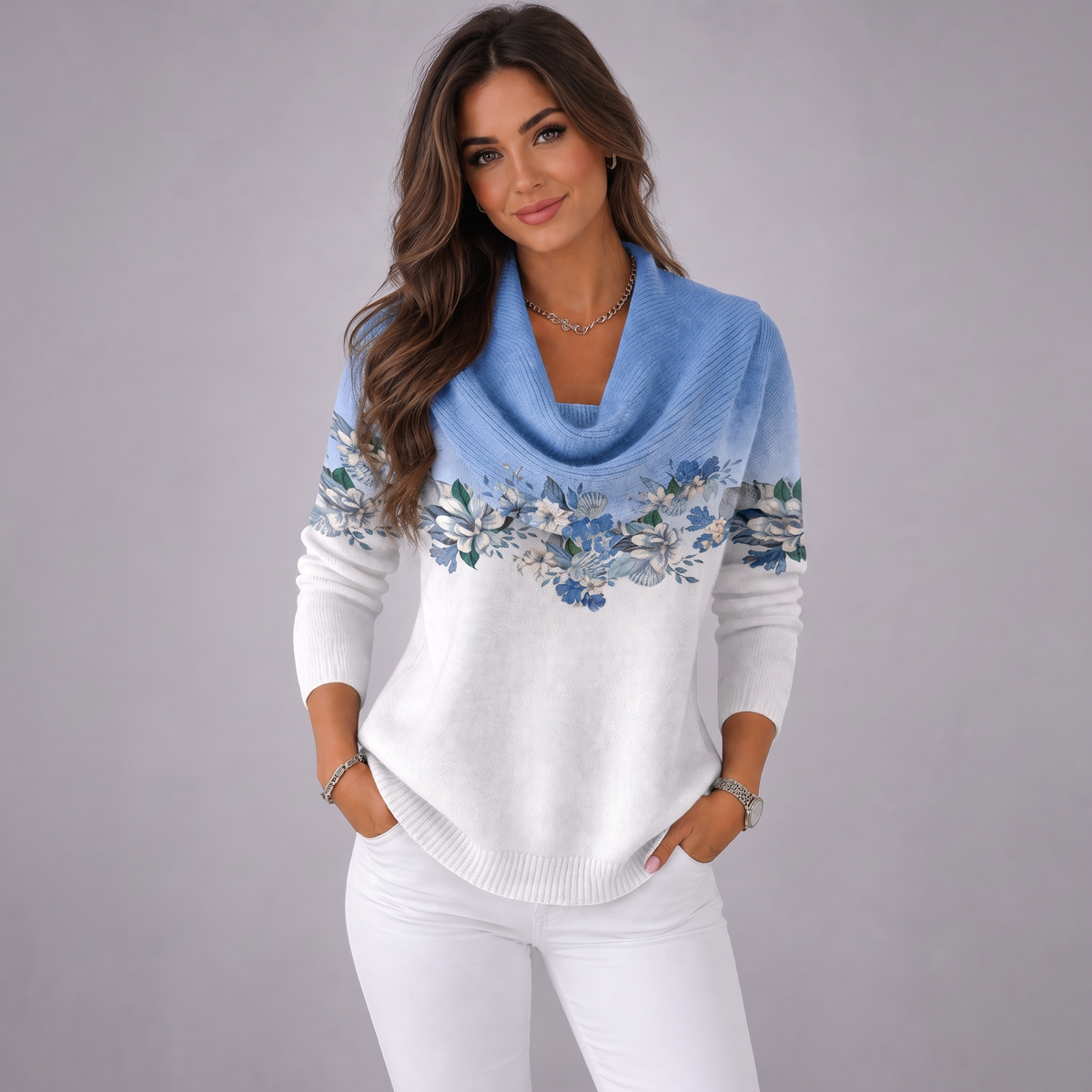 Women's Floral Sweater | Soft Draped Neckline 1