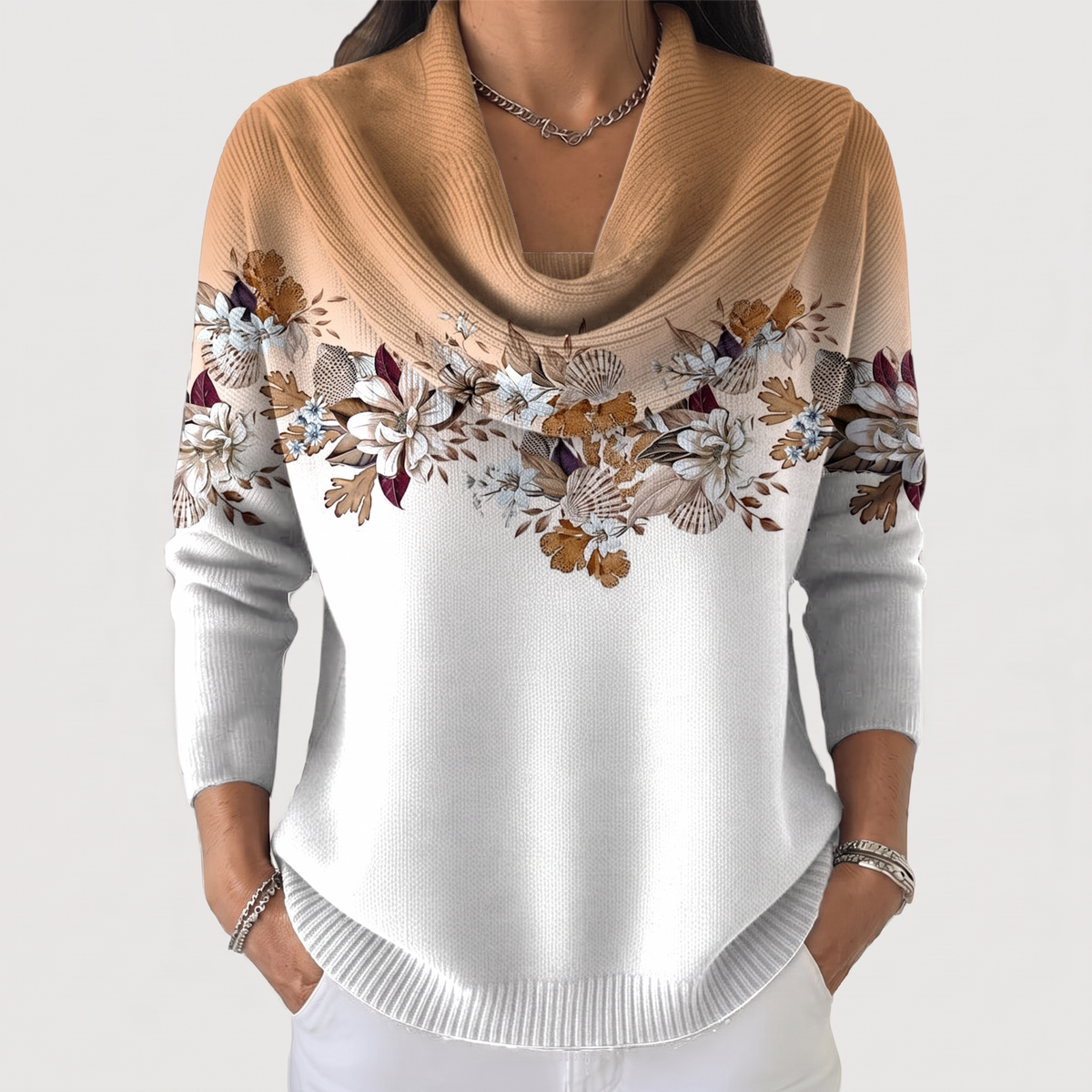 Women's Floral Sweater | Soft Draped Neckline 2