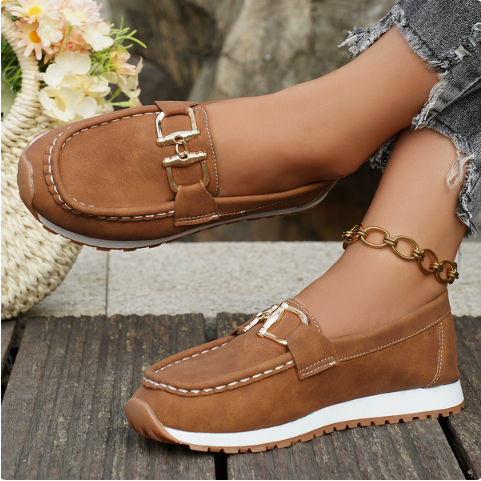 Women's Buckle Loafers Comfort Insole Slip On Flats 2