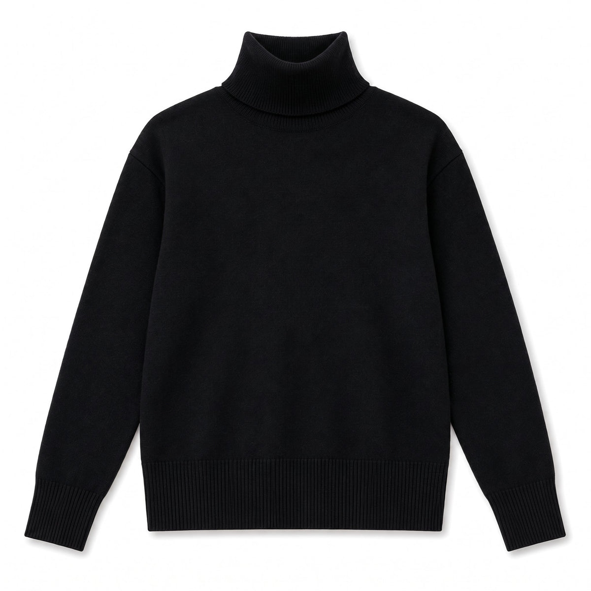 Isabella - Women's Oversized High-Neck Jumper with Ribbed Cuffs - Sweaters - Black - Davies & Cooper