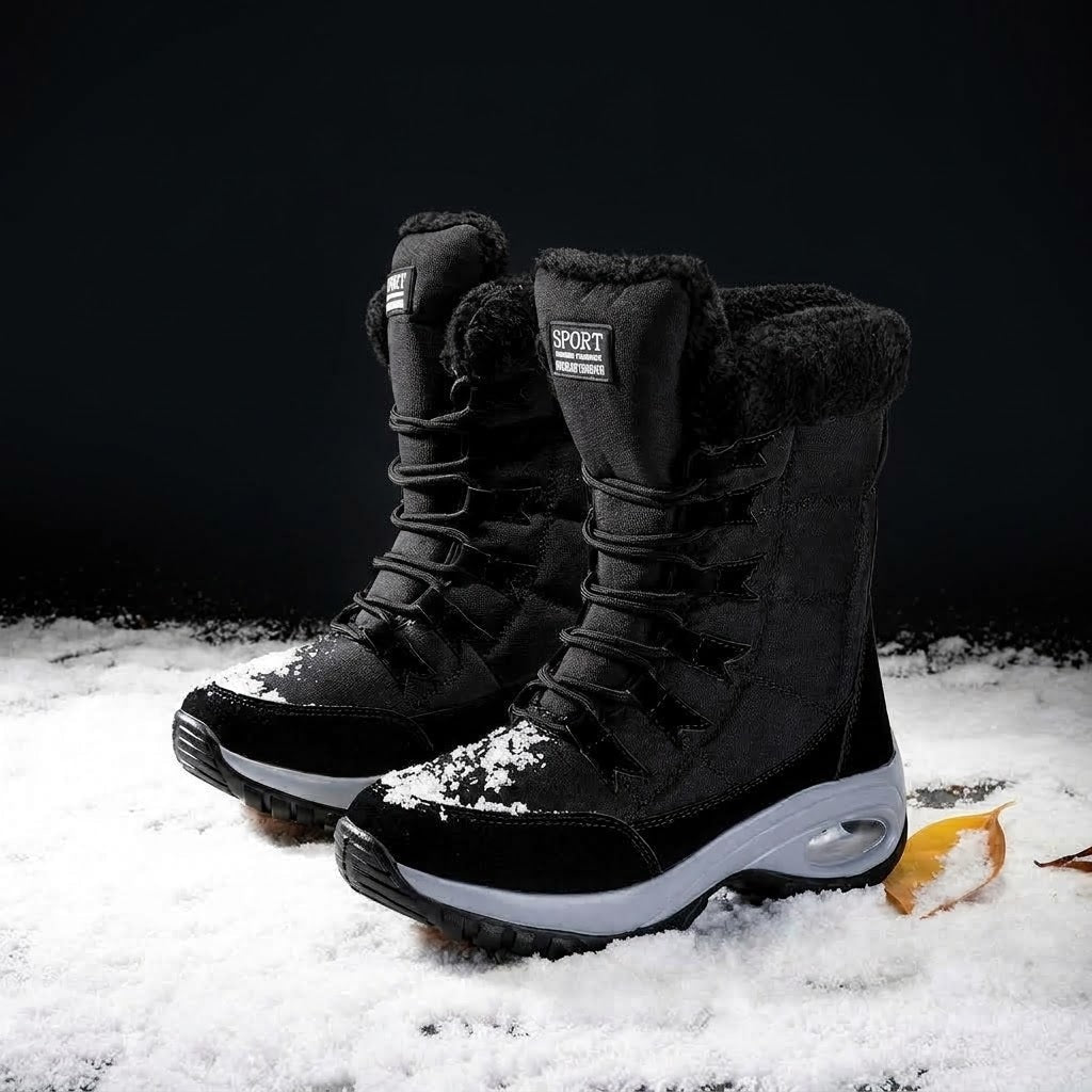 Isabelle - Women's Lace-Up Mid-Calf Snow Boots with Chunky Sole - Black - Davies & Cooper