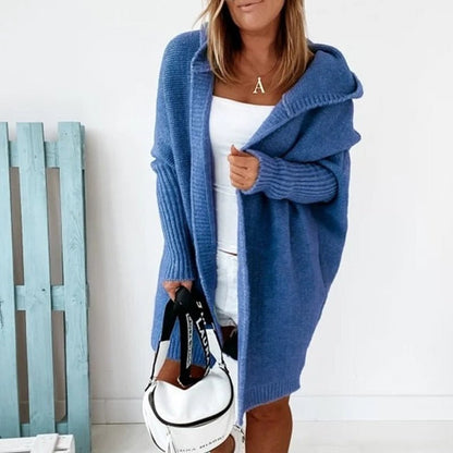 Isla - Women's Longline Hooded Cardigan with Batwing Sleeves - Cardigans - Blue - Davies & Cooper