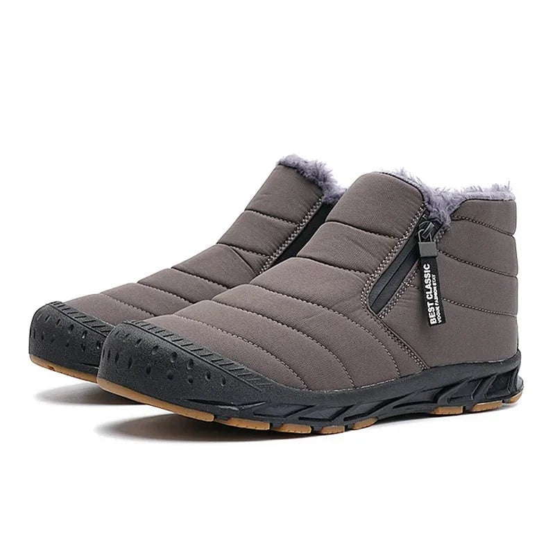Jack - Unisex Padded Fur-Lined Snow Boots with Side Zip - Grey - Davies & Cooper