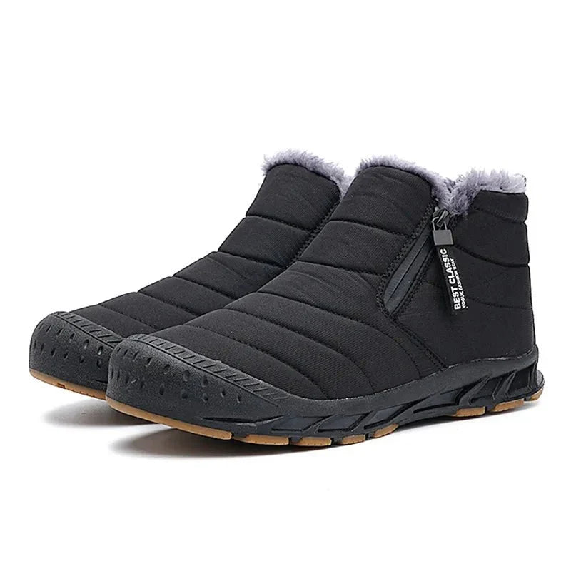 Jack - Unisex Padded Fur-Lined Snow Boots with Side Zip - Black - Davies & Cooper