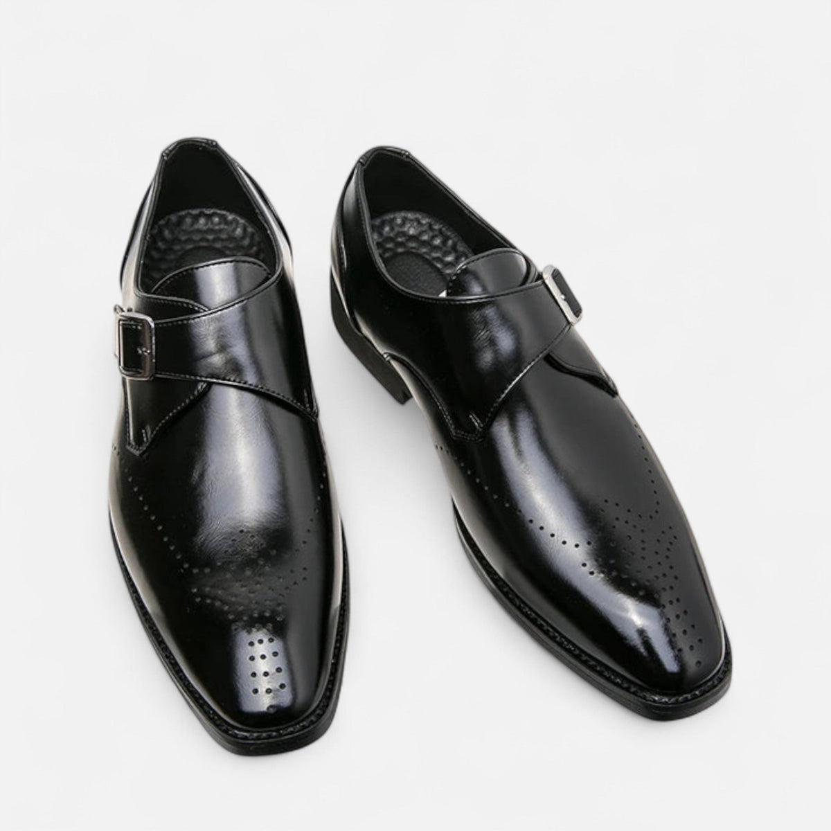 James - Men's Single Monk Strap Brogue Wedding Shoes - Shoes - Black - Davies & Cooper