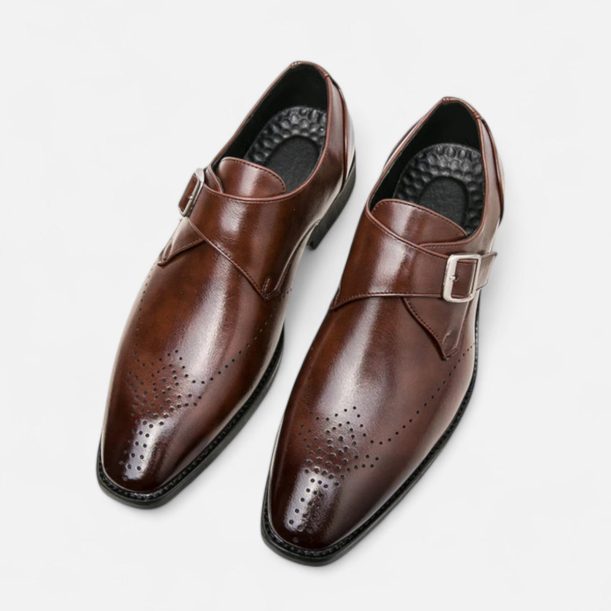 James - Men's Single Monk Strap Brogue Wedding Shoes - Shoes - Brown - Davies & Cooper