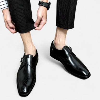 James - Men's Single Monk Strap Brogue Wedding Shoes - Shoes - Black - Davies & Cooper