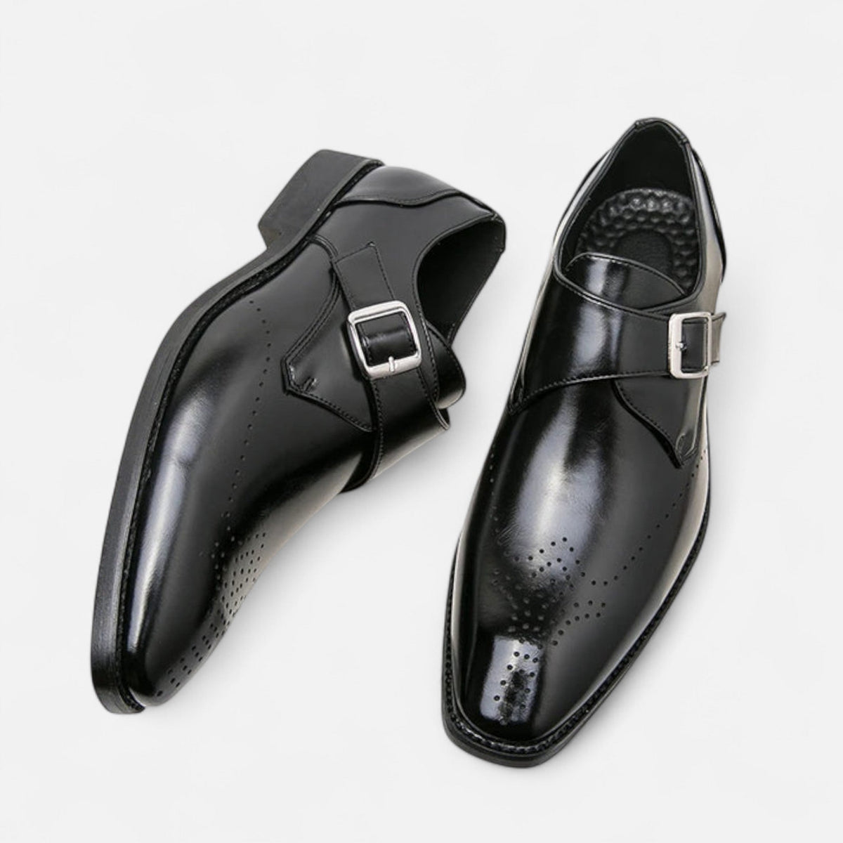 James - Men's Single Monk Strap Brogue Wedding Shoes - Shoes - Black - Davies & Cooper
