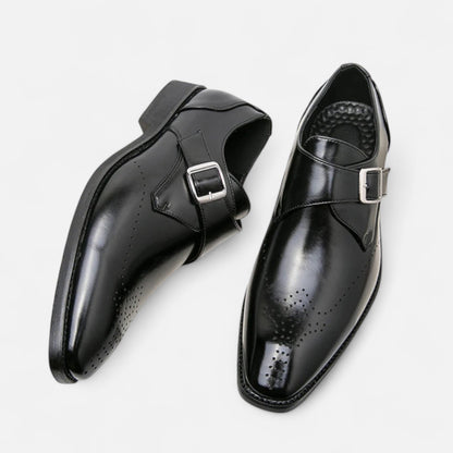 James - Men's Single Monk Strap Brogue Wedding Shoes - Shoes - Black - Davies & Cooper