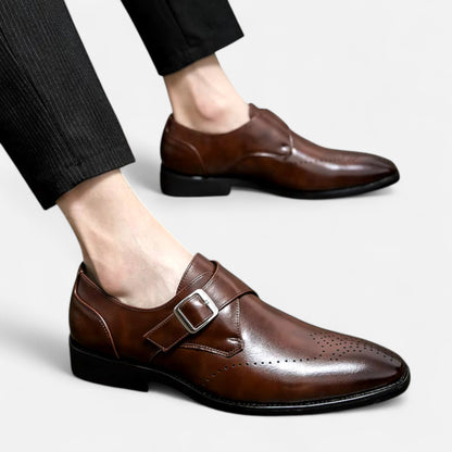 James - Men's Single Monk Strap Brogue Wedding Shoes - Shoes - Brown - Davies & Cooper