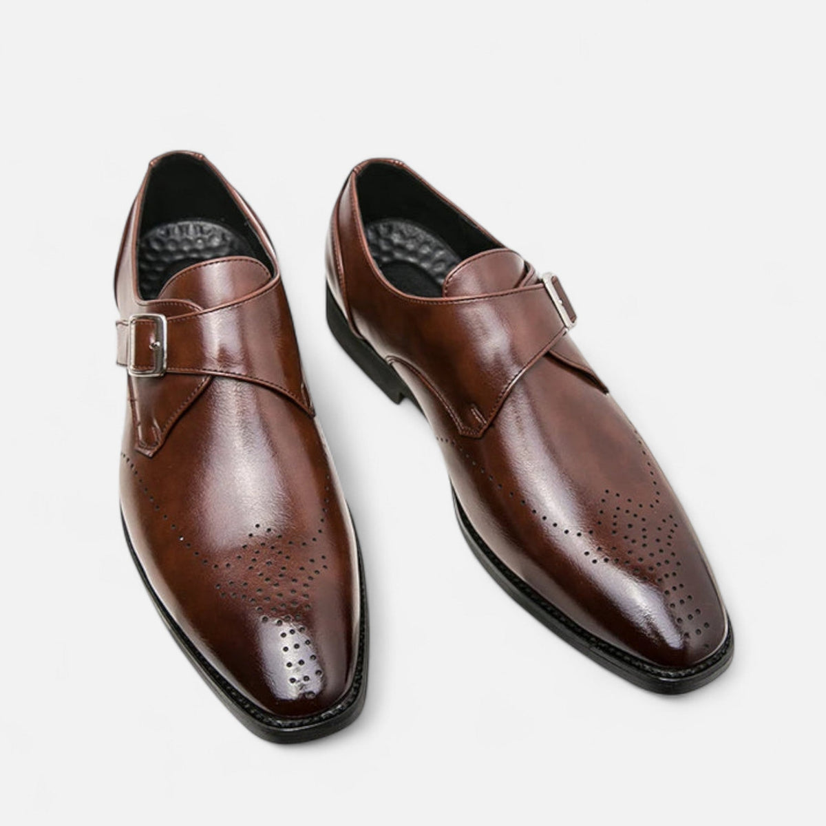 James - Men's Single Monk Strap Brogue Wedding Shoes - Shoes - Brown - Davies & Cooper