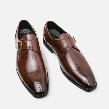 James - Men's Single Monk Strap Brogue Wedding Shoes - Shoes - Brown - Davies & Cooper