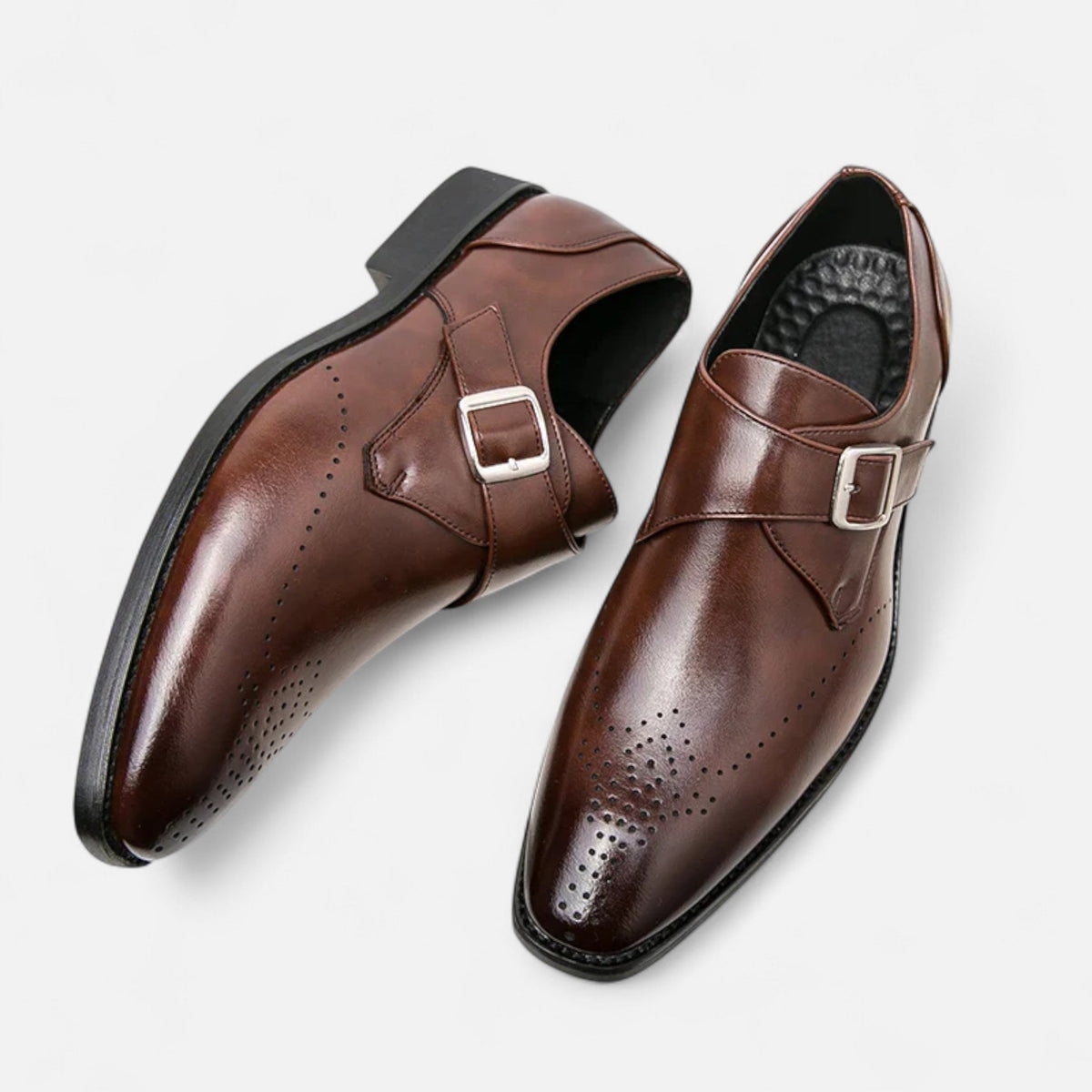 James - Men's Single Monk Strap Brogue Wedding Shoes - Shoes - Brown - Davies & Cooper