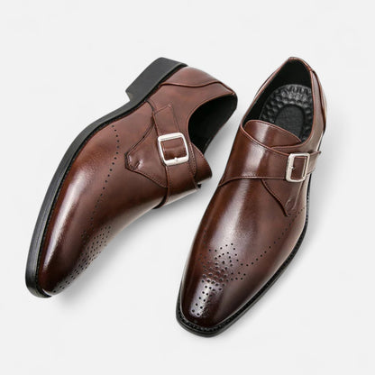 James - Men's Single Monk Strap Brogue Wedding Shoes - Shoes - Brown - Davies & Cooper