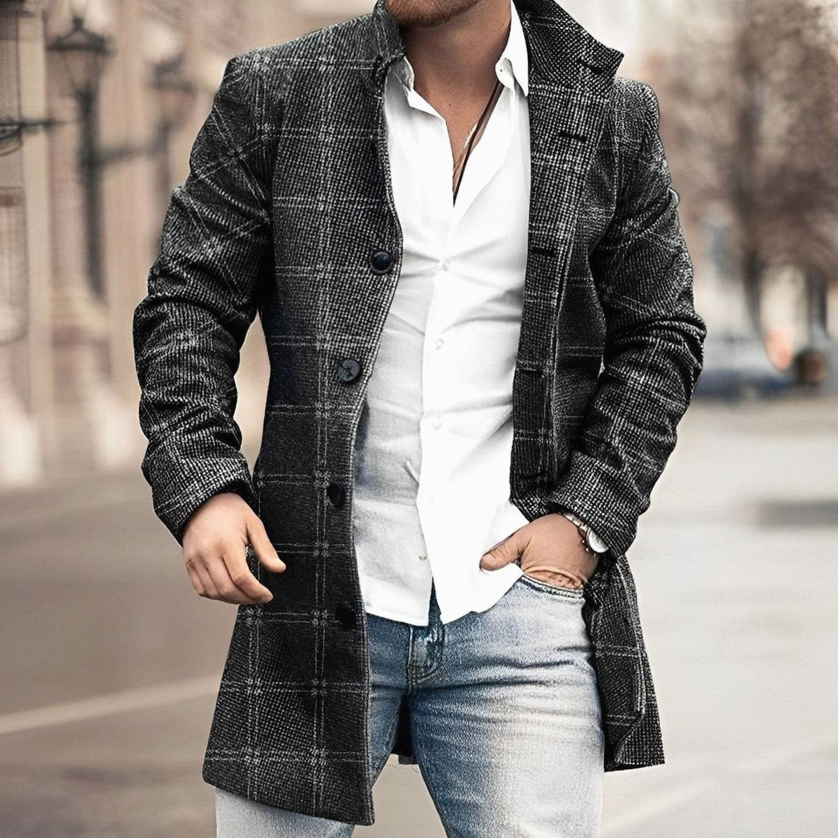 Knox | Men's Tailored Long Button Up Coat Wool-Blend Overcoat