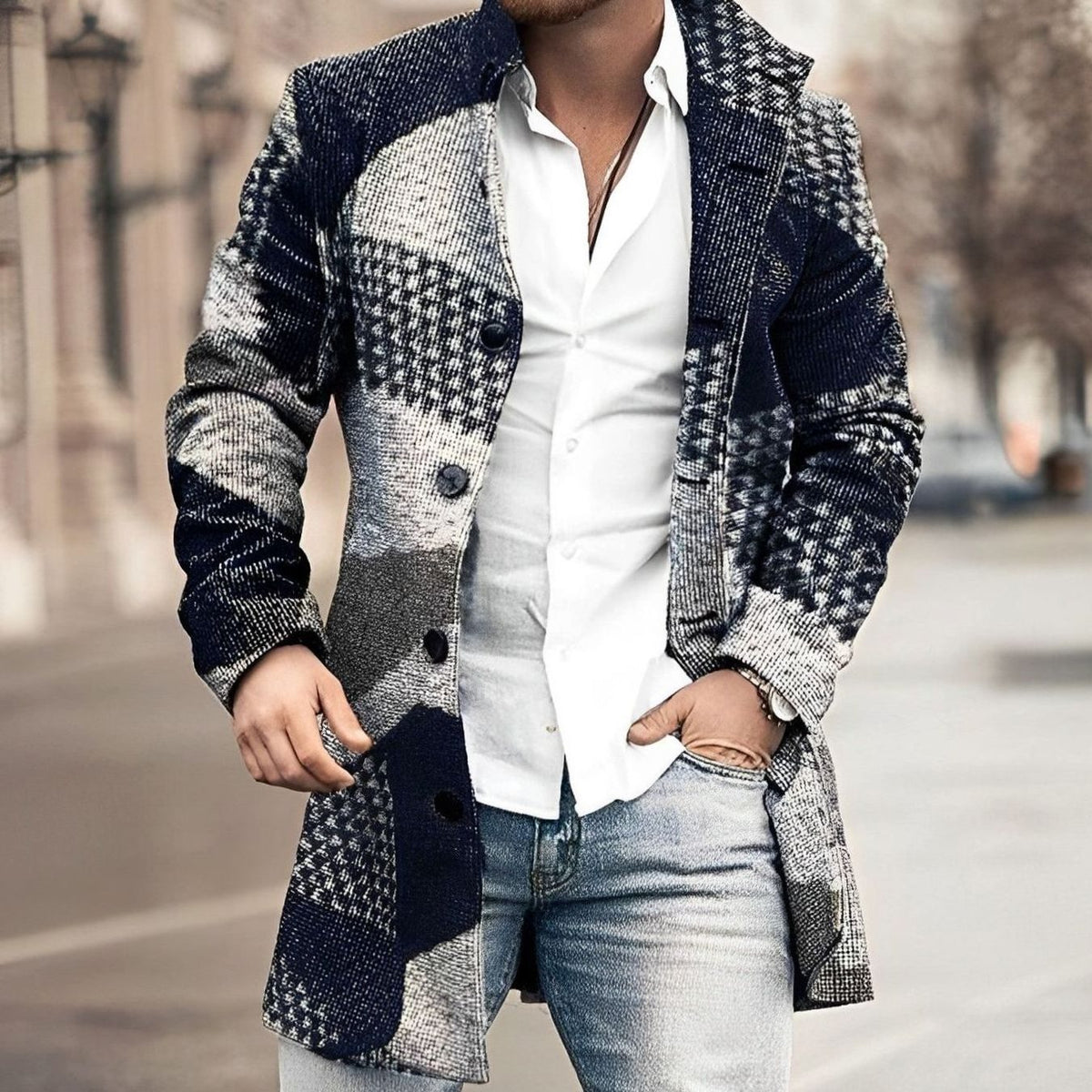 Knox | Men's Tailored Long Button Up Coat Wool-Blend Overcoat