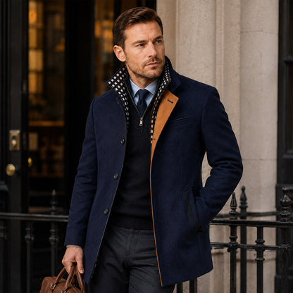 Men's Smart Casual Wool Trench Coat with Stand Collar