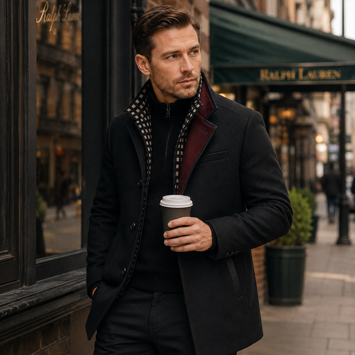 Men's Smart Casual Wool Trench Coat with Stand Collar