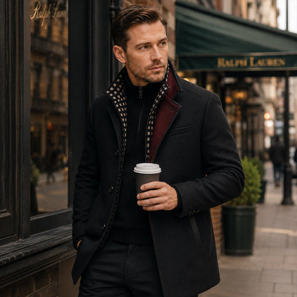 Men's Smart Casual Wool Trench Coat with Stand Collar