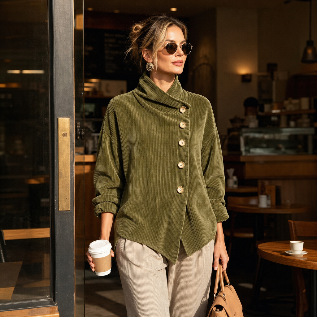 Women's Funnel Neck Top | Asymmetric Placket Design 3