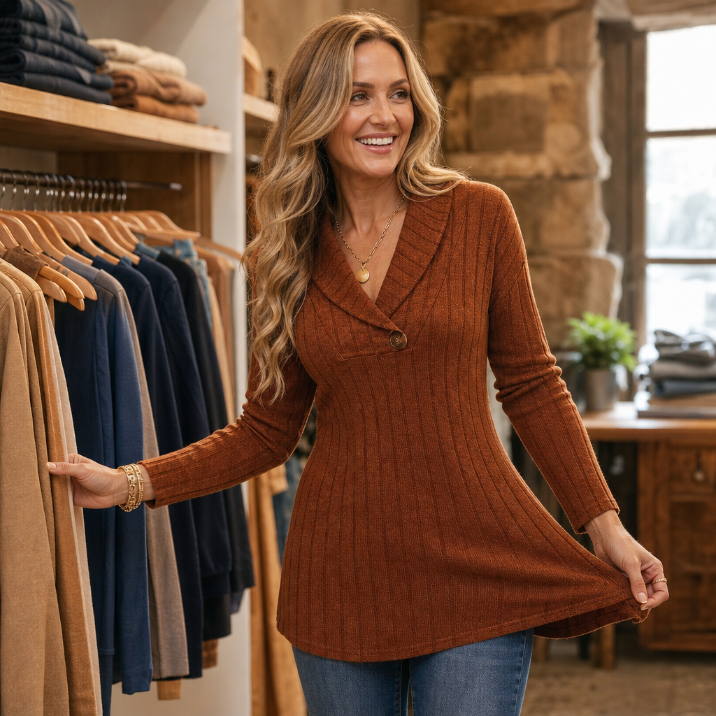 Women's Ribbed V-Neck Knit Top | Slim Fit & Shape Retention 2