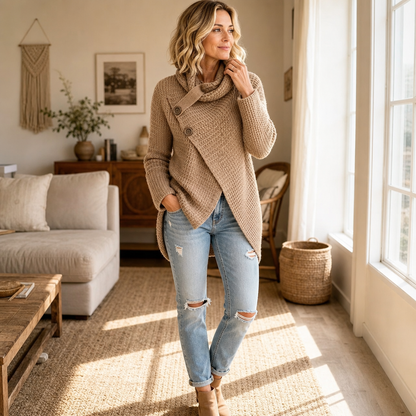 Women's Cowl Neck Sweater | Asymmetric Hem & Cozy Drape 3