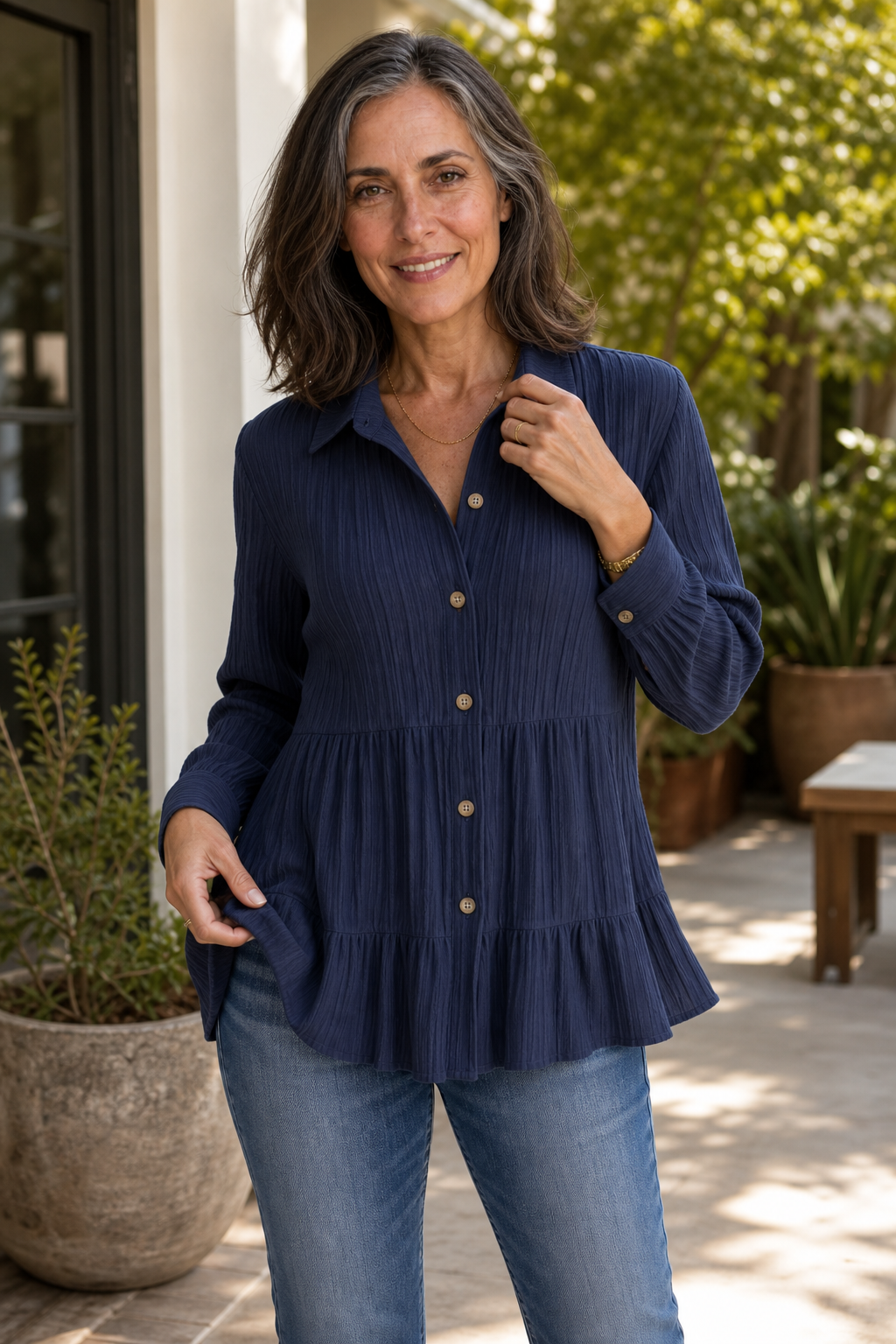 Women's Tiered Tunic Top | Crinkle Texture & Easy Care 2