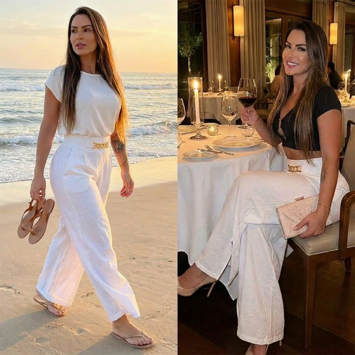Women's Wide Leg Trousers | Chain Waist Accent 5