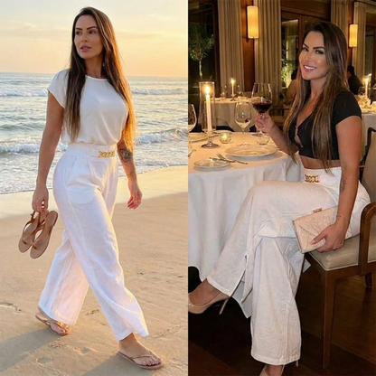 Women's Wide Leg Trousers | Chain Waist Accent 5