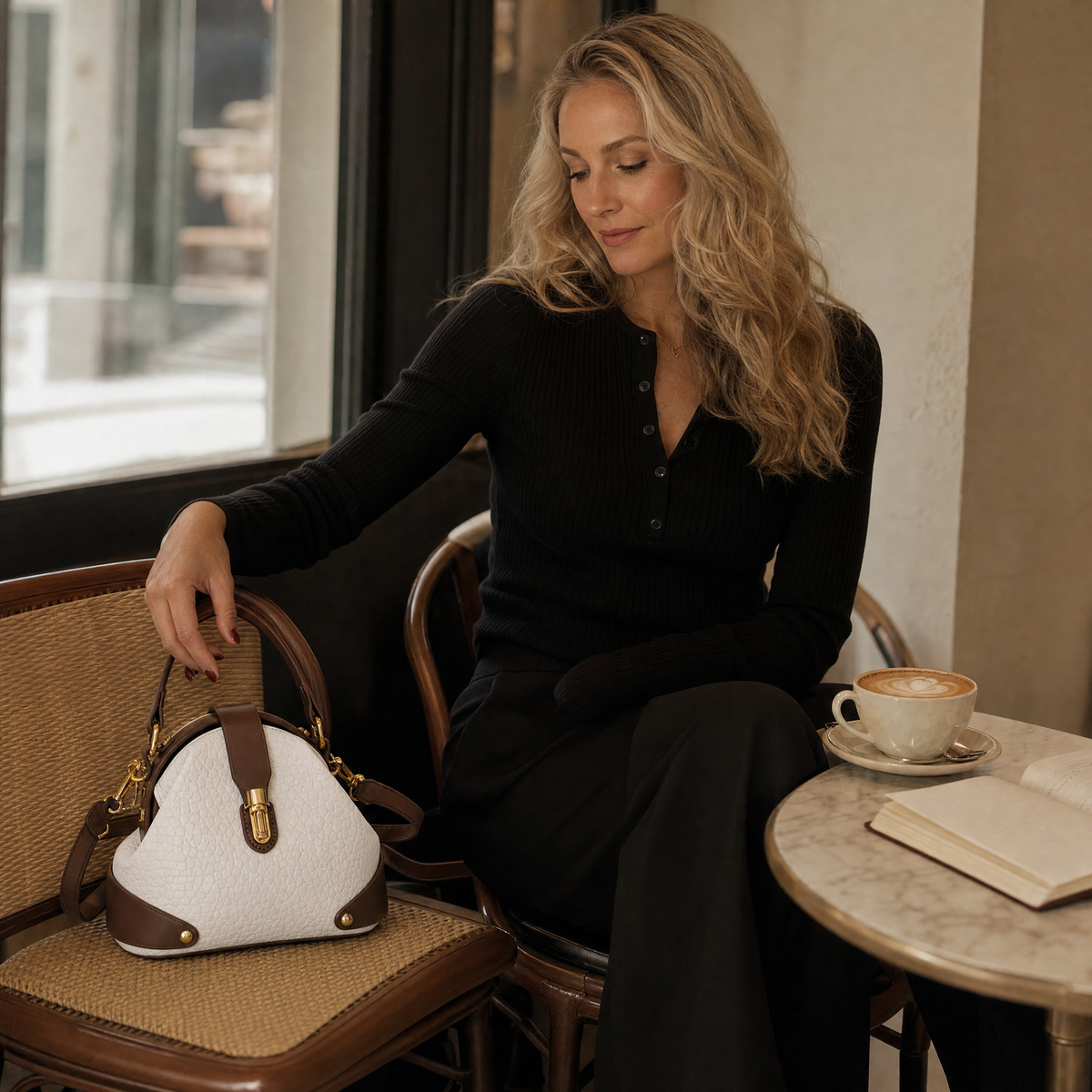 Women's Two-Tone Handbag | Doctor-Frame Shape & Hardware 4
