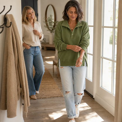 Women's Oversized Henley Sweatshirt | Structured Collar & Raw-Edge Detailing 4