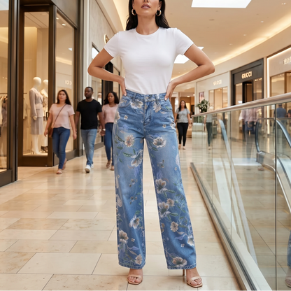 Women's Wide-Leg Jeans | Floral Print & High-Rise Fit 1