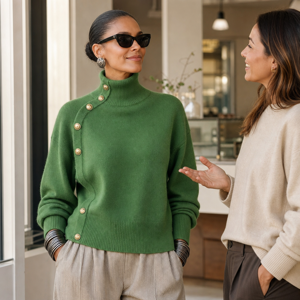 Women's Mock Neck Sweater | Asymmetric Buttons 4