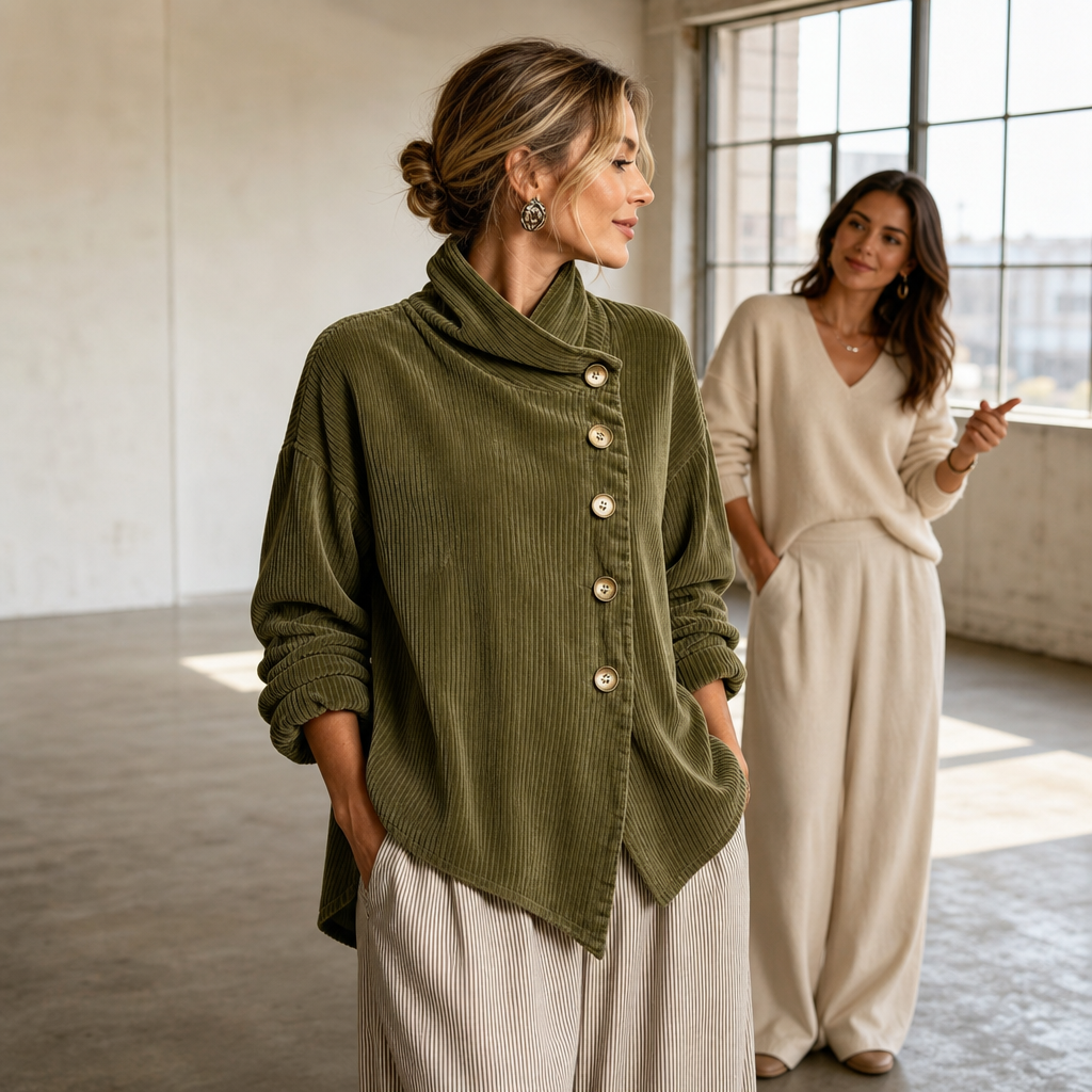 Women's Funnel Neck Top | Asymmetric Placket Design 4