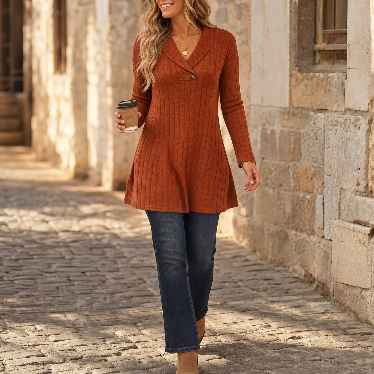 Women's Ribbed V-Neck Knit Top | Slim Fit & Shape Retention 4