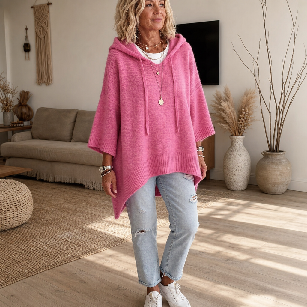 Women's Open-Knit Hoodie | Frayed-Edge Oversized Fit 5