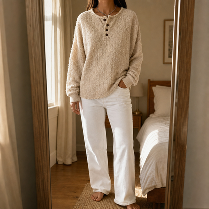 Women's Henley Sweater | Chunky Knit & Button Placket 5