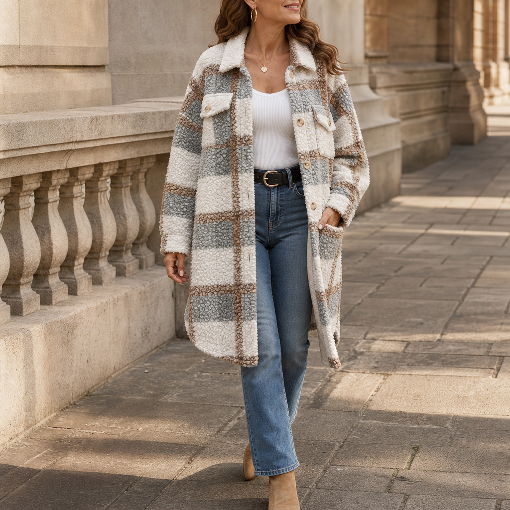 Women's Plaid Sherpa Coat | Warm & Lightweight 4