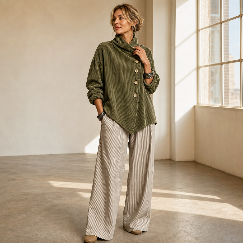 Women's Funnel Neck Top | Asymmetric Placket Design 5