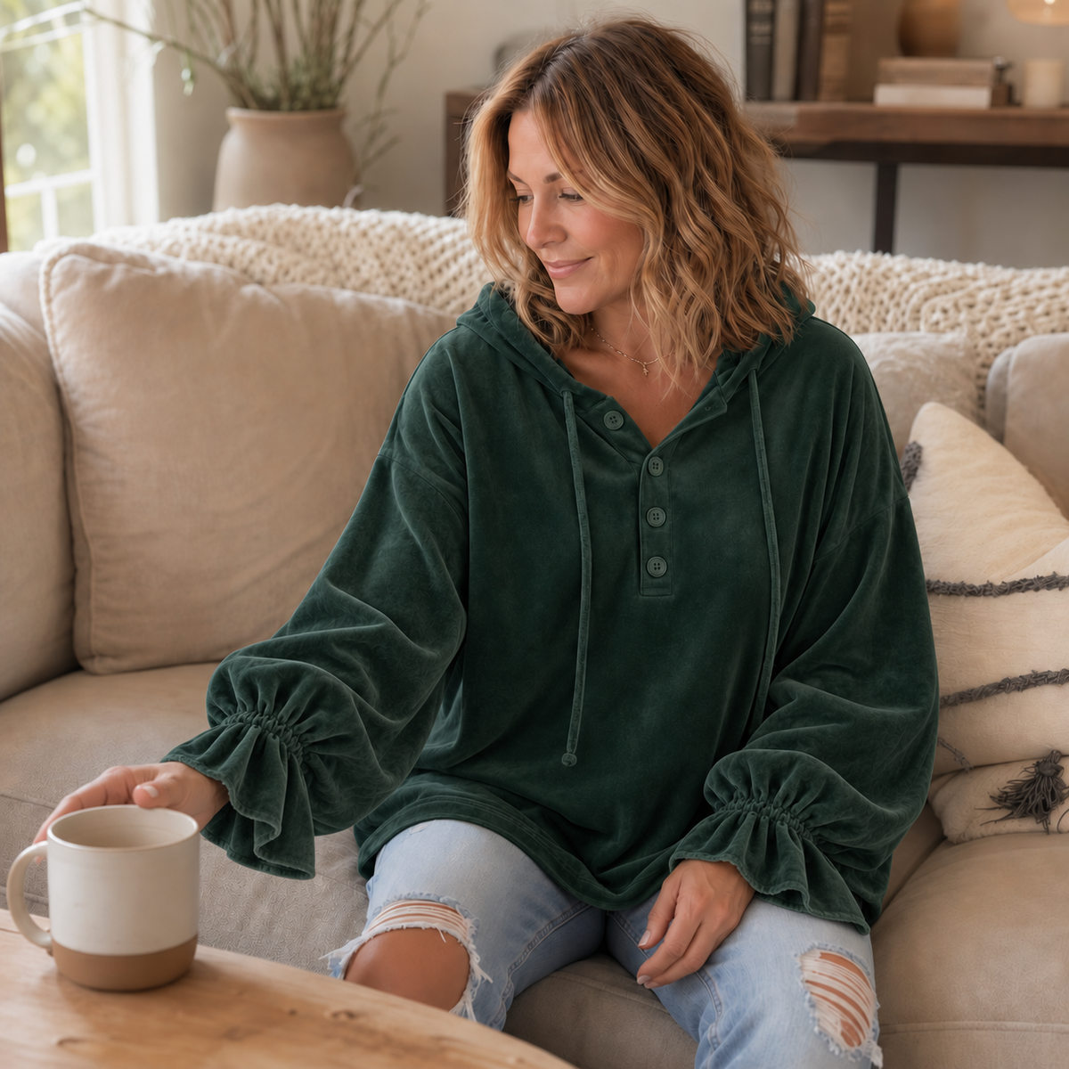 Women's Lantern Sleeve Hoodie | Relaxed Fit & Ruffled Cuff 5