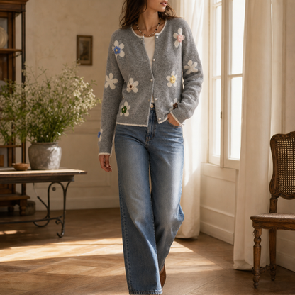 Women's Floral Appliqué Cardigan | Cropped & Warm 7