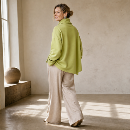 Women's Cowl Neck Sweatshirt | Draped Collar & Button Detail 6