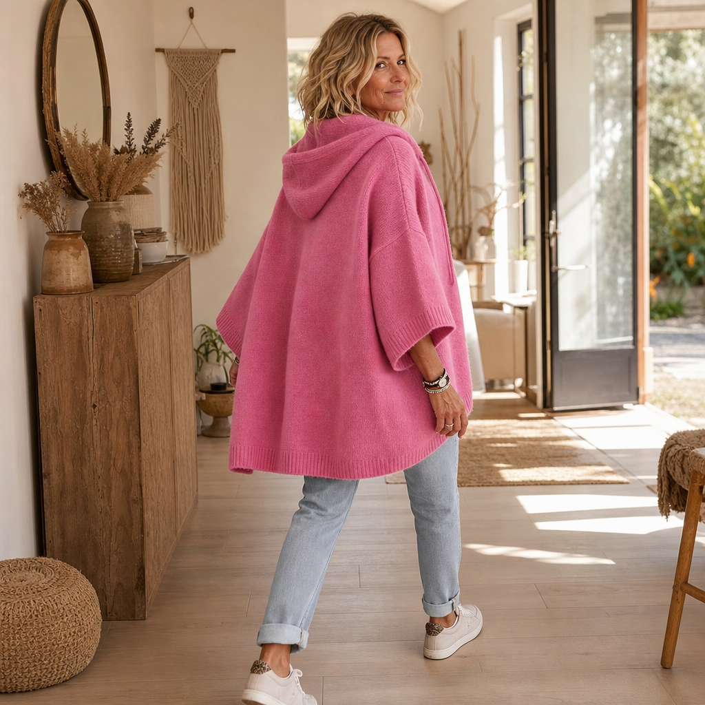 Women's Open-Knit Hoodie | Frayed-Edge Oversized Fit 6