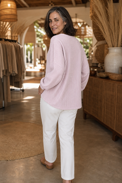 Women's Striped Zip-Up Top | Relaxed Fit & Wrinkle Resistant 4