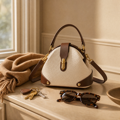 Women's Two-Tone Handbag | Doctor-Frame Shape & Hardware 6