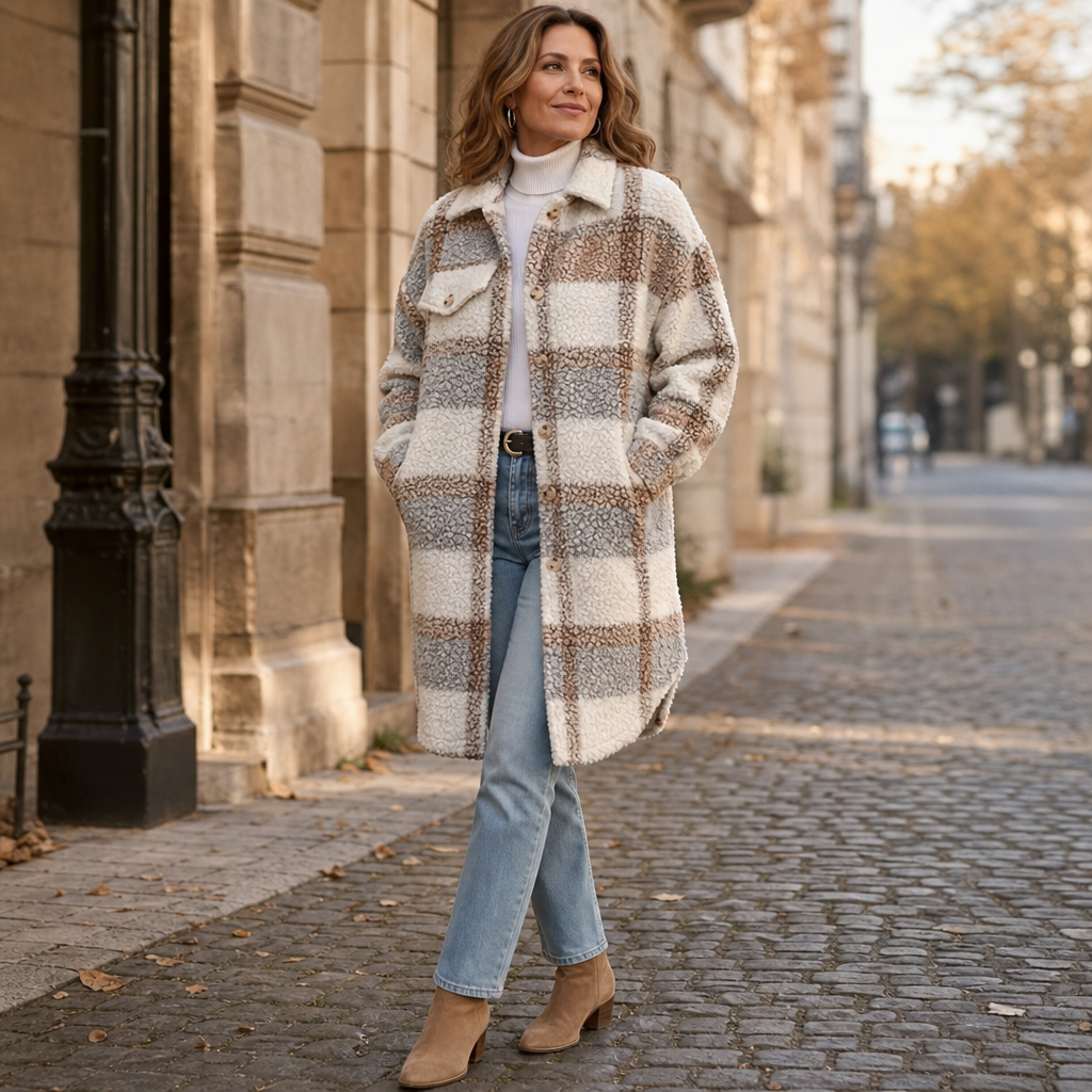 Women's Plaid Sherpa Coat | Warm & Lightweight 5