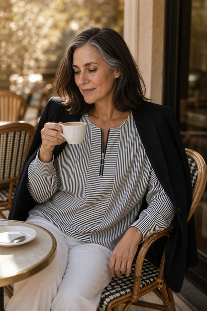 Women's Striped Zip-Up Top | Relaxed Fit & Wrinkle Resistant 5